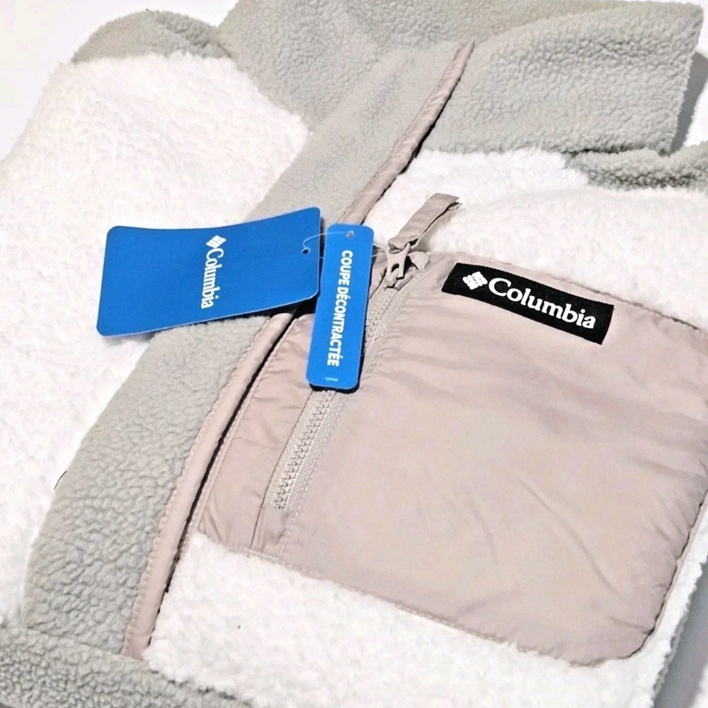 Columbia Women’s Sherpa Fleece Pullover XXL Dove Color Block Jacket - Picture 4 of 5
